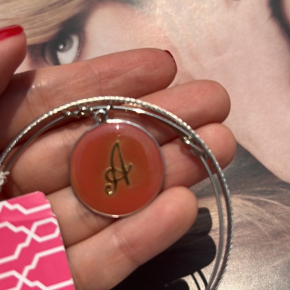 JCPenney Silver Bangle Bracelet with Letter A Charm - Picture 2 of 4